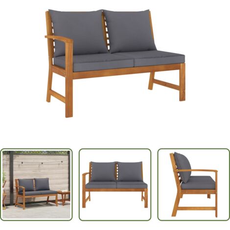 Banco de madera -  Banco de jardín madera de acacia y cojines gris oscuro 114,5 cm