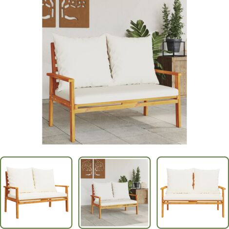 Banco de madera -  Banco sofá de jardín con cojines madera maciza de acacia 120 cm