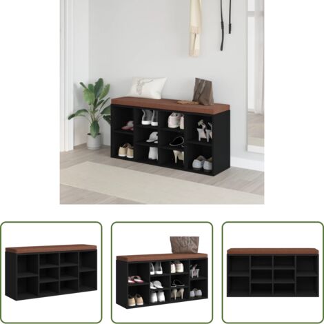 Banco de madera -  Banco zapatero de madera contrachapada negro 103x30x48 cm