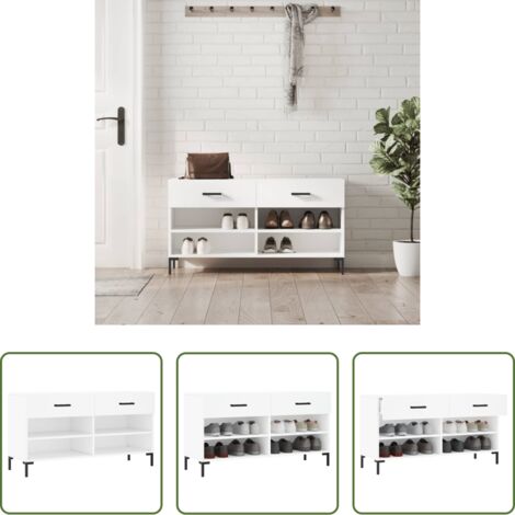 Banco de madera -  Banco zapatero madera de ingeniería blanco 102x35x55 cm