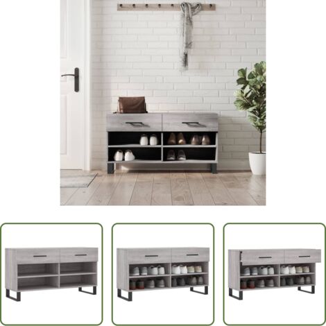 Banco de madera -  Banco zapatero madera de ingeniería gris Sonoma 102x35x55 cm