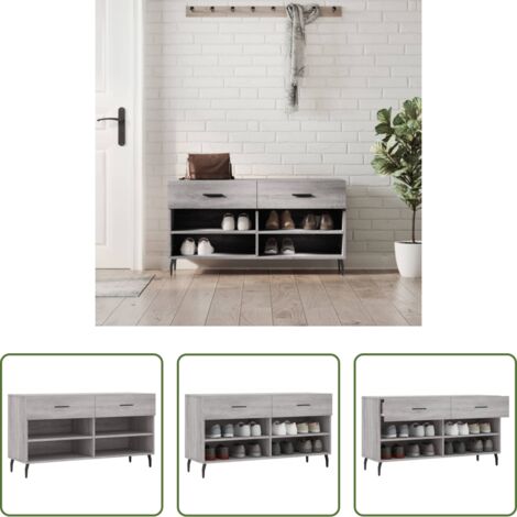 Banco de madera -  Banco zapatero madera de ingeniería gris Sonoma 102x35x55 cm