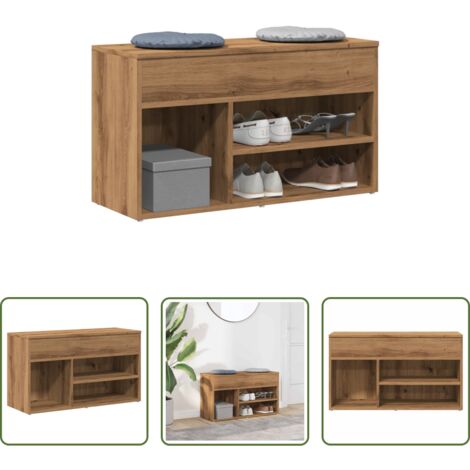 Banco de madera -  Banco zapatero madera de ingeniería roble artisan 80x30x45 cm