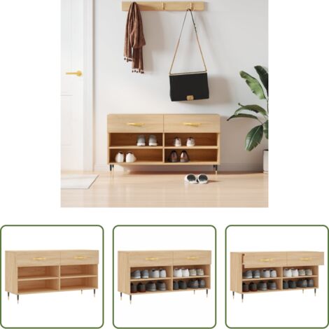 Banco de madera -  Banco zapatero madera de ingeniería roble Sonoma 102x35x55 cm