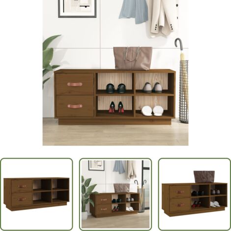 Banco de madera -  Banco zapatero madera maciza de pino marrón miel 100x34x45 cm