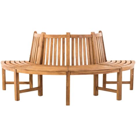 Banco de madera de teca curvado semicircular con respaldo de listones verticales 100007954
