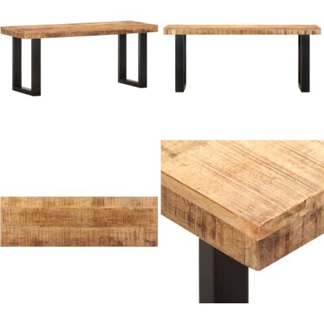 Banco de madera maciza de mango sin tratar y acero 110 cm - Banco industrial - Banco de madera maciza