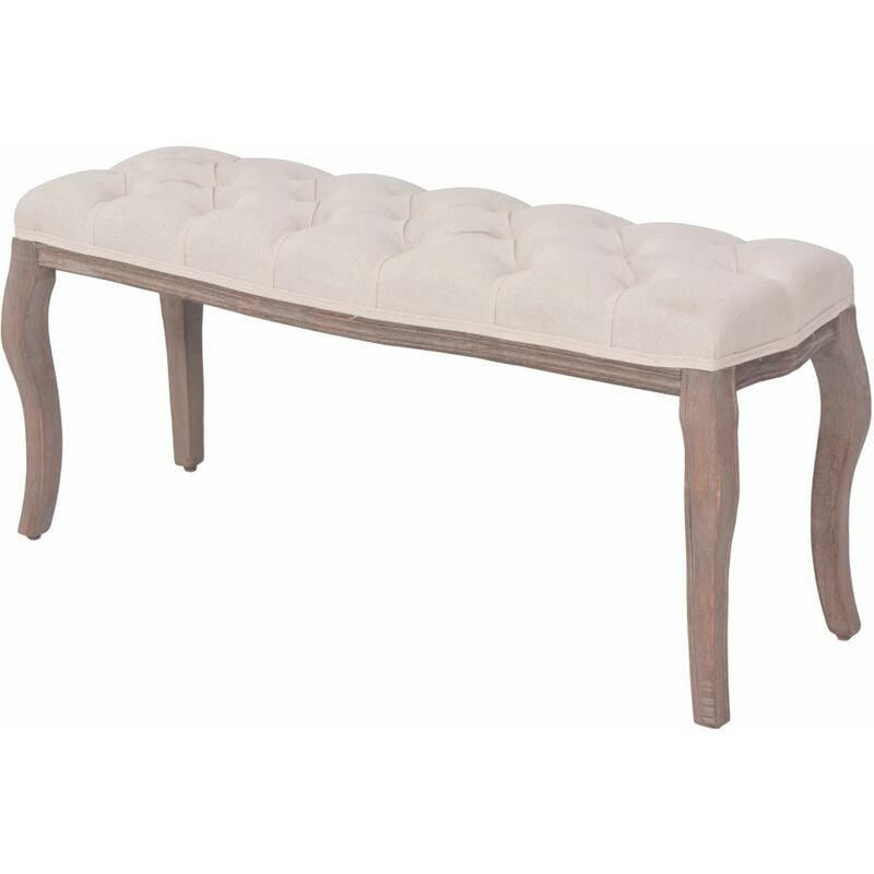 

Banco de madera maciza y lino blanco crema 110x38x48 cm