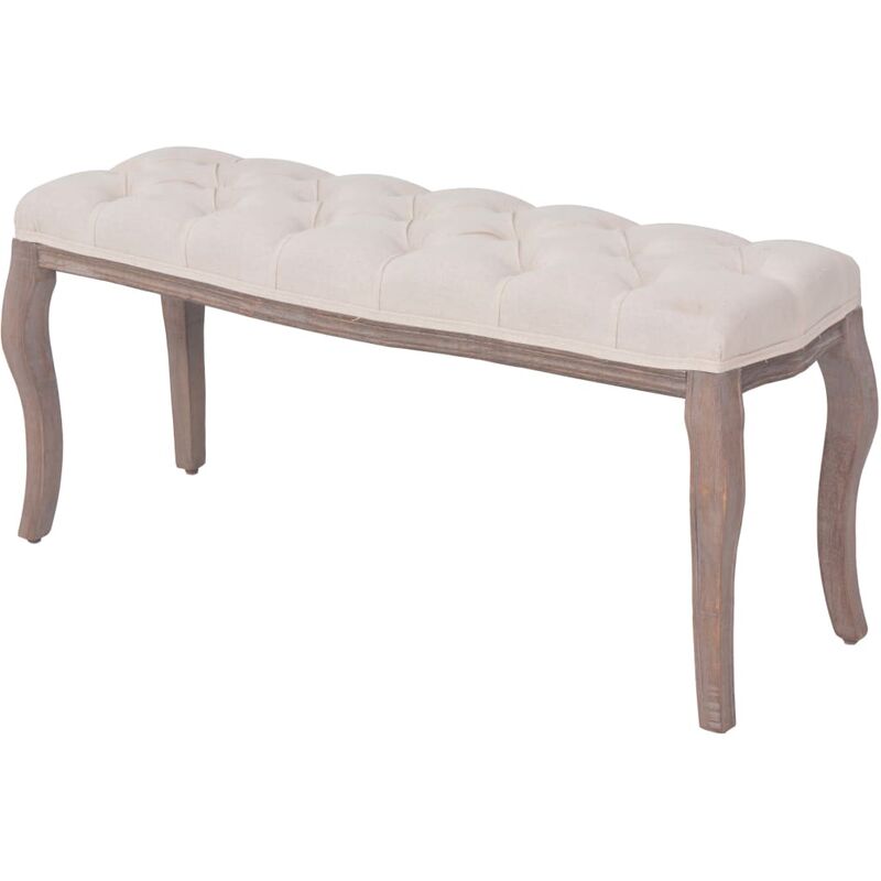 

Banco de madera maciza y lino blanco crema 110x38x48 cm - Crema