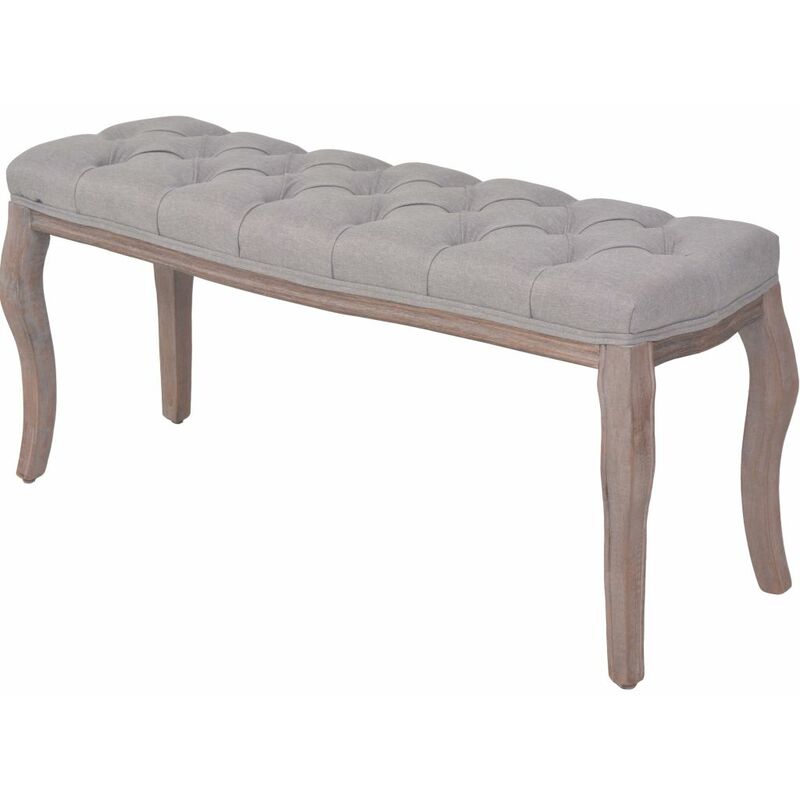 

Banco de madera maciza y lino gris 110x38x48 cm