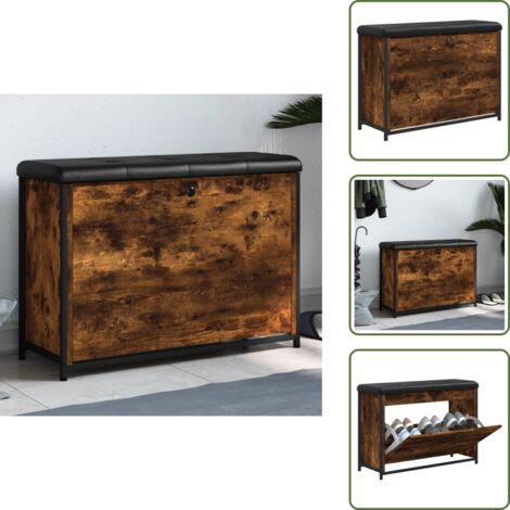 Banco de madera - vidaXL Banco zapatero con cajón abatible roble ahumado 82x32x56 cm - Banco con cajón