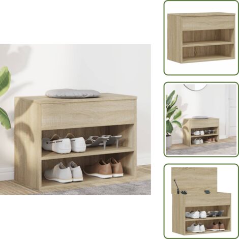 Banco de madera - vidaXL Banco zapatero madera contrachapada roble Sonoma 60x30x45 cm - Banco para zapatos