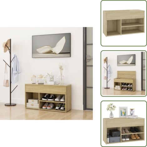 Banco de madera - vidaXL Banco zapatero madera contrachapada roble Sonoma 80x30x45 cm - Banco de almacenamiento