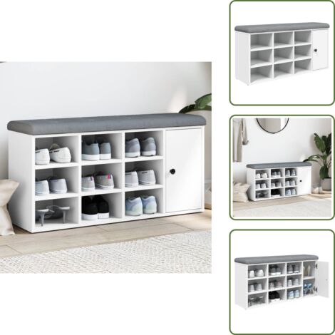 Banco de madera - vidaXL Banco zapatero madera de ingeniería blanco 102x32x50 cm - Banco de calzado