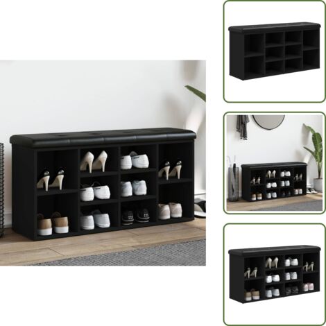Banco de madera - vidaXL Banco zapatero madera de ingeniería negro 102x32x50 cm - Banco de calzado