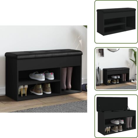 Banco de madera - vidaXL Banco zapatero madera de ingeniería negro 82x32x45,5 cm - Banco de calzado