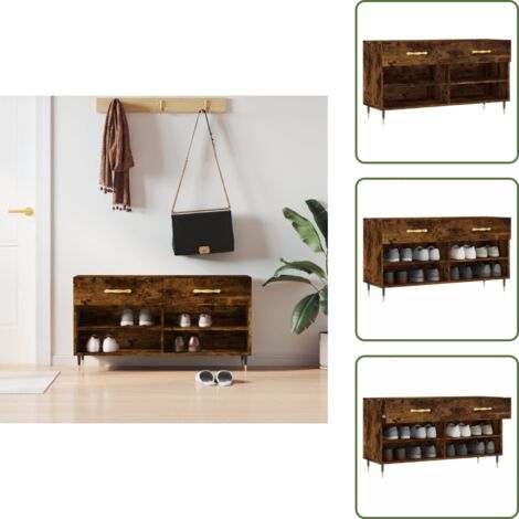 Banco de madera - vidaXL Banco zapatero madera de ingeniería roble ahumado 102x35x55 cm - Banco de madera contrachapada
