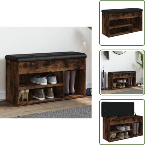 Banco de madera - vidaXL Banco zapatero madera de ingeniería roble ahumado 82x32x45,5 cm - Banco de calzado
