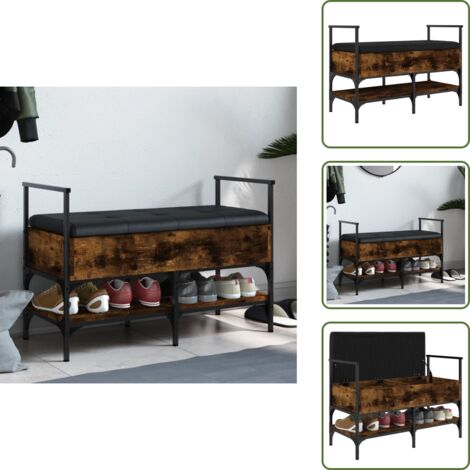 Banco de madera - vidaXL Banco zapatero madera ingeniería roble ahumado 85,5x42x57,5 cm - Banco de madera de ingeniería