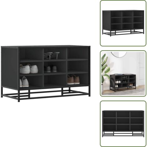 Banco de metal - vidaXL Banco zapatero madera de ingeniería y metal negro 84x40x53,5 cm - Banco de almacenamiento