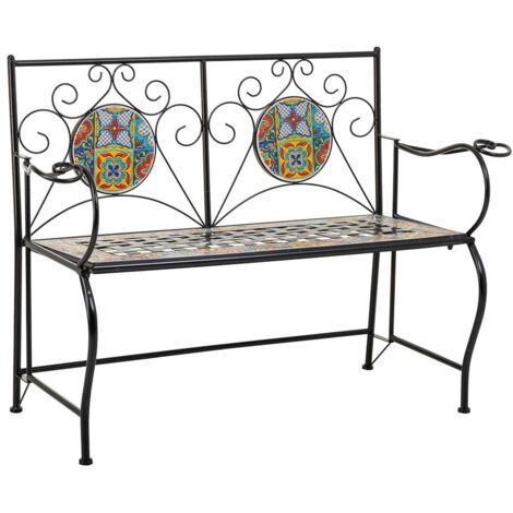 Banco de mosaico y forja negro 110x50x88