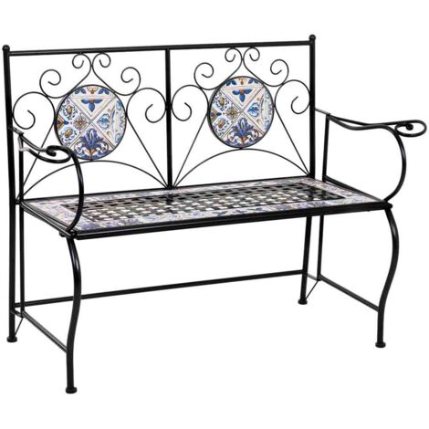 Banco de mosaico y forja negro 110x50x88h cm