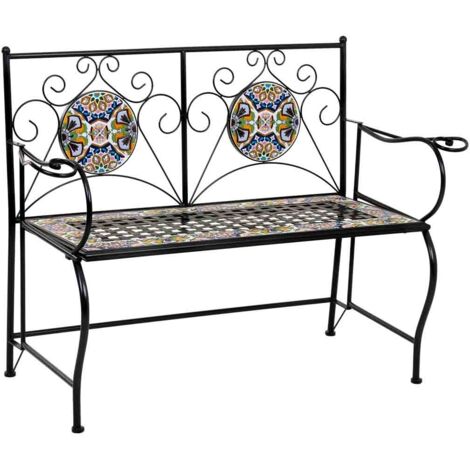 Banco de mosaico y forja negro 110x50x88h cm