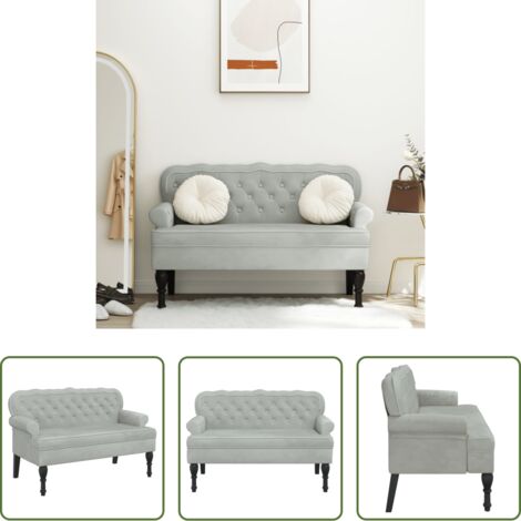 Banco de oficina -  Banco con respaldo de terciopelo gris claro 119,5x64,5x75 cm