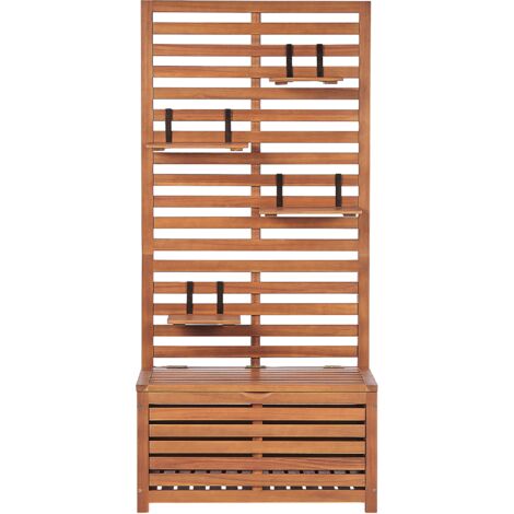 Banco de pared con almacenamiento madera de acacia estantes arcón 170 x 80 cm jardín balcón exterior Matino