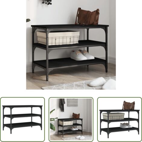 Banco de pasillo -  Banco zapatero madera de ingeniería negro 70x38,5x49 cm