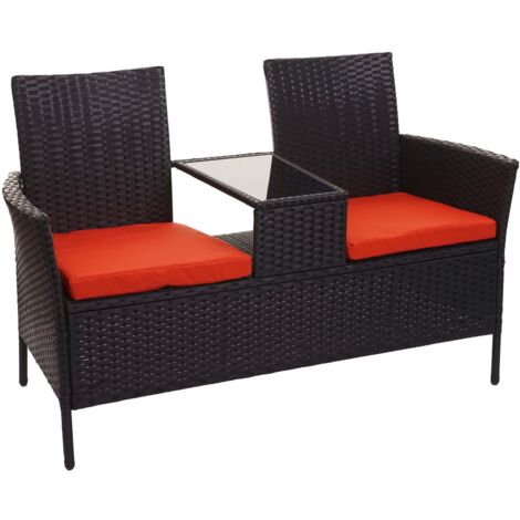 Banco de polirratán con mesa sillones sillas de jardín 132 cm cojín de terracota negro 040001139