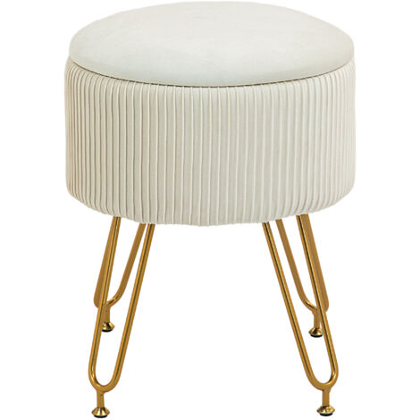 Banco de rangement, banquette 2-en-1 avec couvercle, banquette-lit effet velours, pour entrée chambre salon, cadre en acier, Ø40 x 48 cm blanc crème