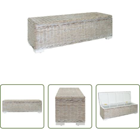 Banco de ratán -  Caja almacenaje madera caoba blanco y ratán Kubu natural 110 cm