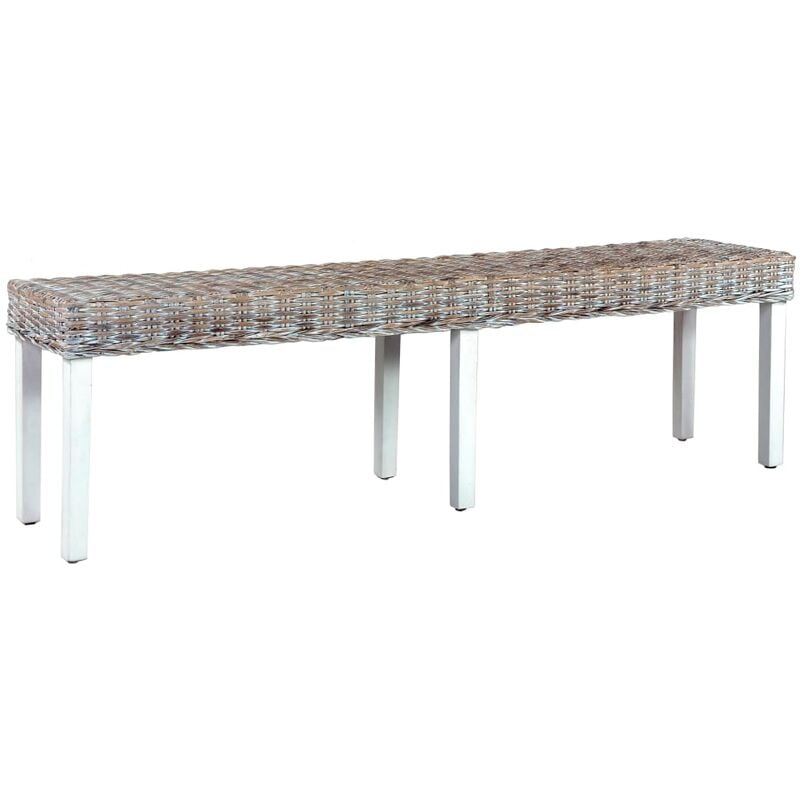 

vidaXL Madera Maciza de Mango Banco de Ratán Kubu 160 cm Blanco - Blanco
