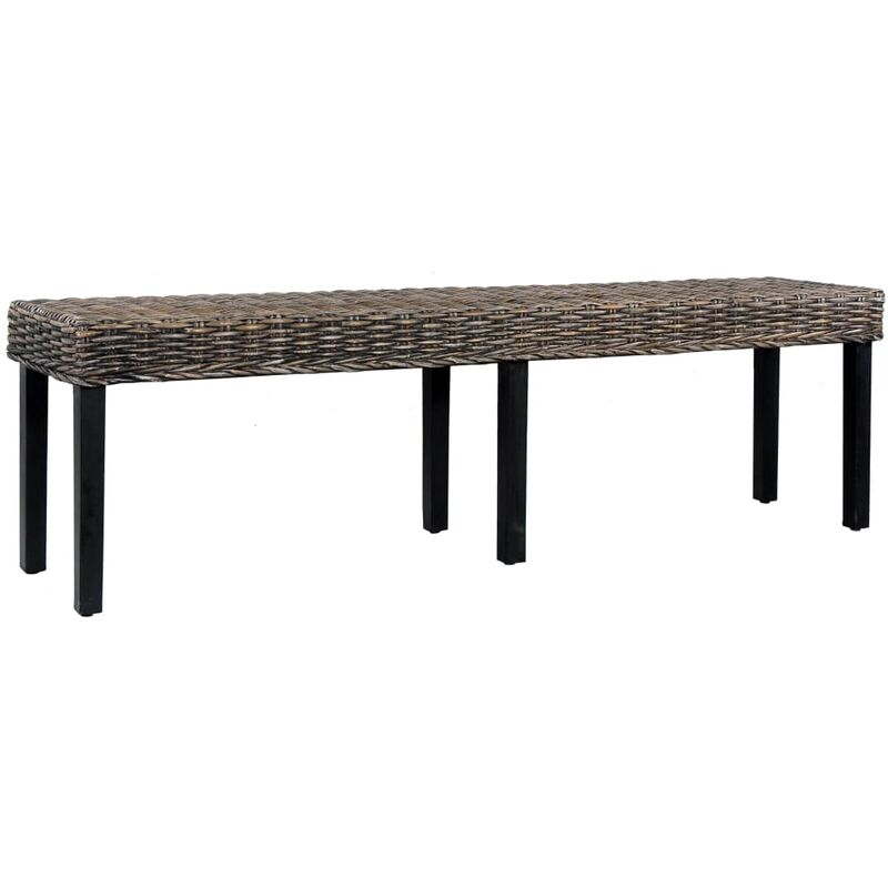 

vidaXL Madera Maciza de Mango Banco de Ratán Kubu 160 cm Negro - Negro