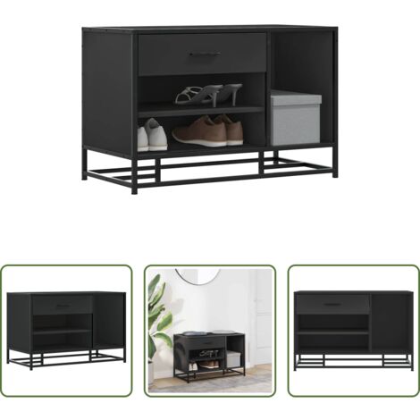 Banco de recepción -  Banco zapatero madera de ingeniería y metal negro 80x40x53,5 cm