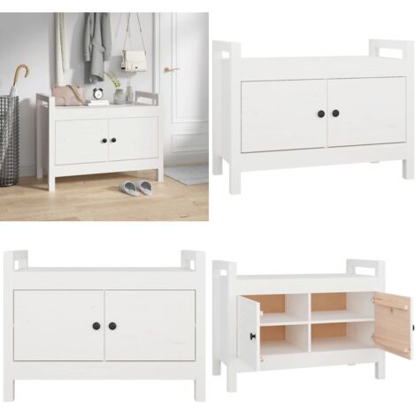 Banco de recibidor madera maciza de pino blanco 80x40x60 cm - Banco de pasillo - Mueble de entrada