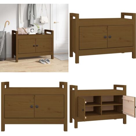 Banco de recibidor madera maciza de pino marrón miel 80x40x60cm - Banco de pasillo - Mueble de entrada