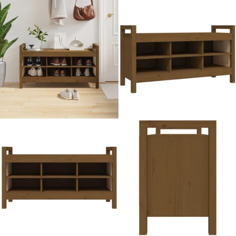 Banco de recibidor madera maciza pino marrón miel 110x40x60 cm - Banco de pasillo - Muebles de madera