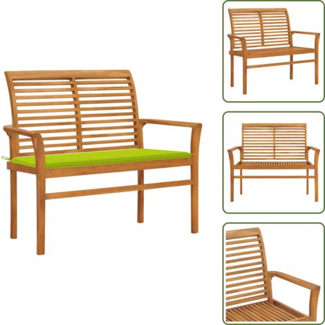 Banco de teca - vidaXL Banco de jardín madera de teca con cojín verde brillante 112 cm - Cojín para banco