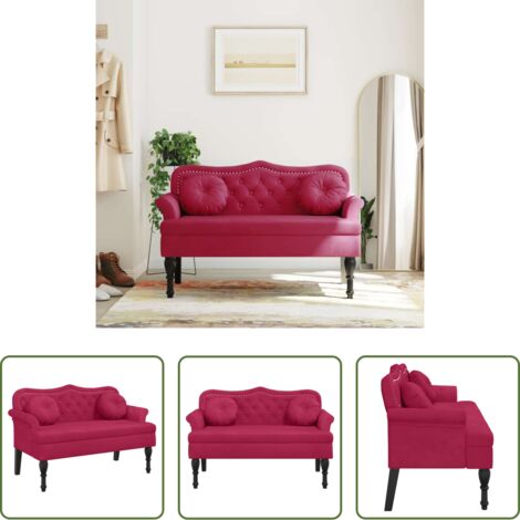 Banco de terciopelo -  Banco con cojines terciopelo rojo tinto 120,5x65x75 cm