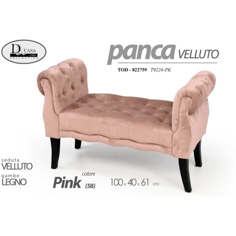 Banco de terciopelo rosa con patas de madera retro