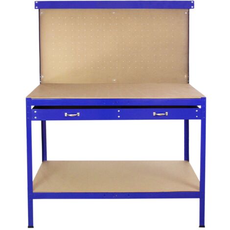 Banco de Trabajo Azul Metal 155x120x60cm+Tablero de Clavijas+Cajón Capacidad Peso 200kg Mesa de Trabajo Metálica Metálico Almacenamiento Herramientas Taller Garaje Bricolaje Mazo+40 Ganchos GRATIS