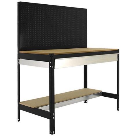 BANCO DE TRABAJO CON CAJÓN Y PANEL ANTRACITA MADERA L-1210 MM