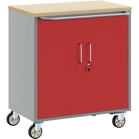 Banco de Trabajo con rueda Rojo y gris 75 x 45 x 85 cm vidaXL