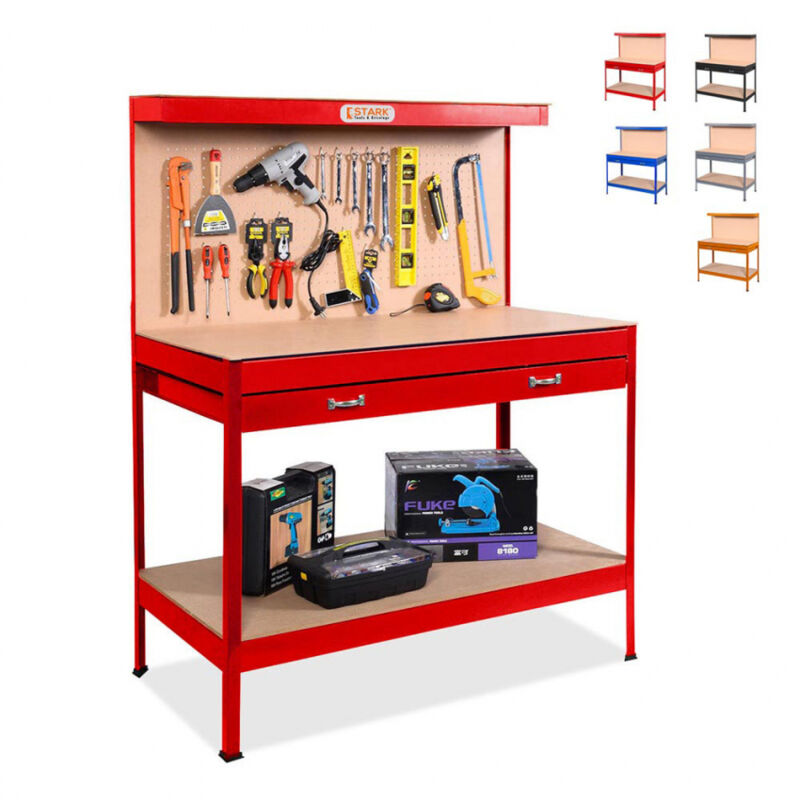 

Banco de trabajo con tablero de clavijas y cajón para garaje taller Max 120x60x150 cm | Rojo