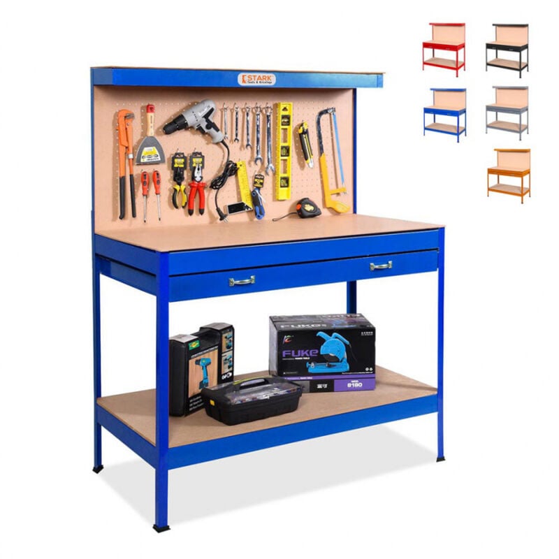 

Banco de trabajo con tablero de clavijas y cajón para garaje taller Max 120x60x150 cm | Azul Marino