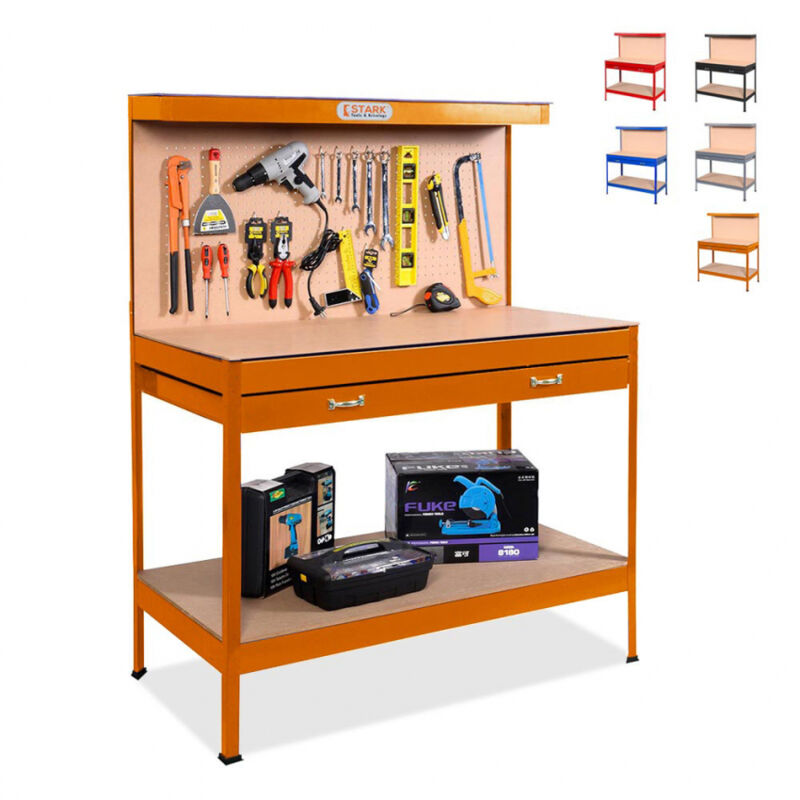 

Banco de trabajo con tablero de clavijas y cajón para garaje taller Max 120x60x150 cm | Naranja