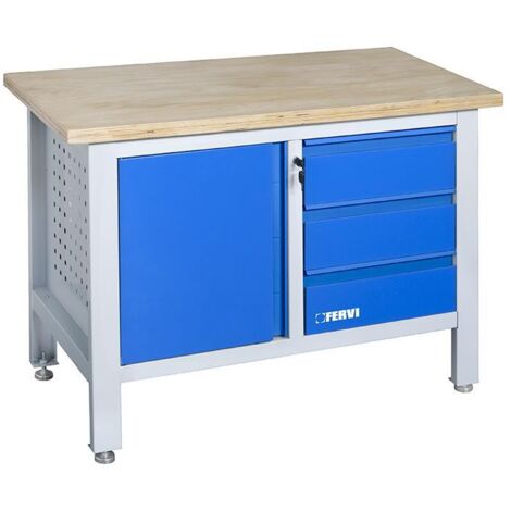 Banco de trabajo con tablero de madera y cajonera de 1200 mm Fervi B009/B1