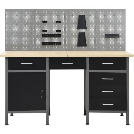 Banco de trabajo de 160 cm con 4 paneles de pared mesa de trabajo garaje taller almacenamiento 020003665
